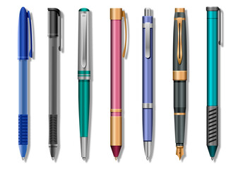 Realistic Set Pen. Vector illustration. Template For Mockup Branding