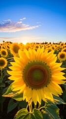 Sunflower field glow contributing to a healthy ecosystem , Sunflower field glow, healthy ecosystem