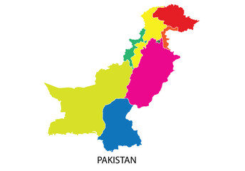 Pakistan Map with division lines of its areas or provinces