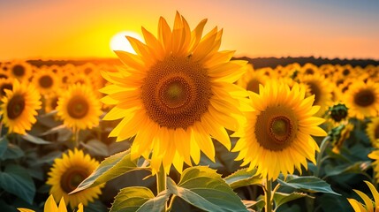 Obraz premium Sunflower field glow contributing to a healthy ecosystem , Sunflower field glow, healthy ecosystem