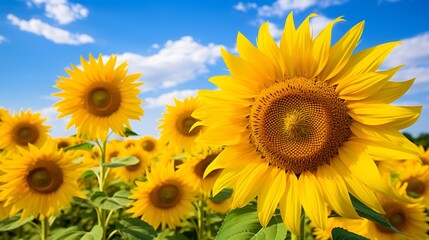 Fototapeta premium Sunflower field glow contributing to a healthy ecosystem , Sunflower field glow, healthy ecosystem