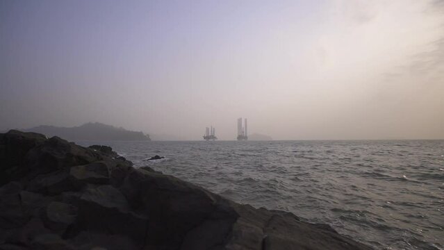 Oil platform in the sea off the coast of Limbe, Cameroon, Africa