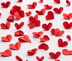 isolated red paper hearts on white background