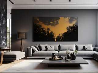 Contemporary Luxe Living Space and Stylish Furniture in an Empty, Elegant Room