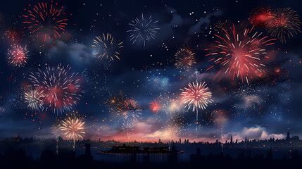 Beautiful fireworks background at night for holiday decoration
