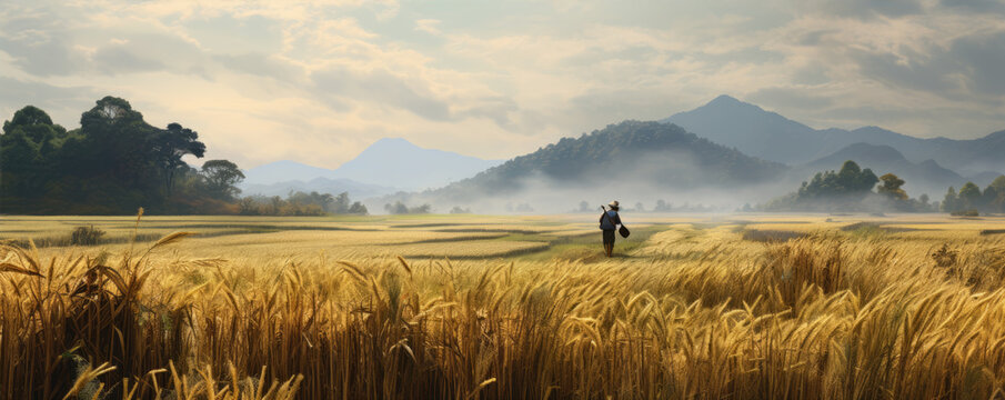 Wheet grains farm in summer field. Harvest seeds, leaves