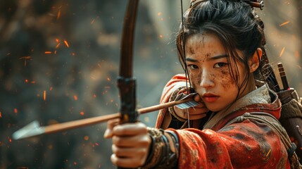Portrait of female Asian archer warrior