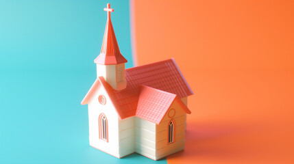 Plastic mini church dollhouse toy playset for bible school education toys or religious playtime faith activities to use for banners or Kids Christians events or activities 