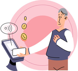 Buying and choosing housing. Vector illustration Buying a house with smartphone and mobile cashless. The house was listed by reputable estate agent The property market offered diverse