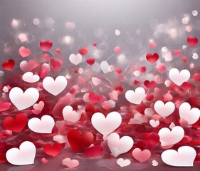 Valentine's day, romantic background with red, pink and white hearts on a transparent background