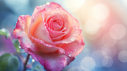 A blooming rose with morning dew. generative AI