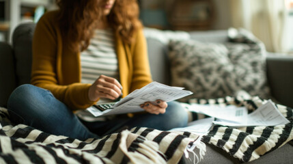 Focused Budgeting: Young Woman Calculating Finances at Home