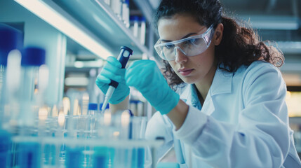 Fototapeta premium Laboratory Precision: Female Scientist Conducting Research in Lab