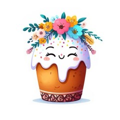 St. Easter day illustration, holiday, Easter with eyes and decorated with flowers, patterned eggs