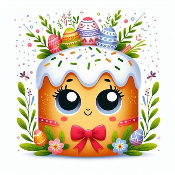 St. Easter day illustration, holiday, Easter with eyes and decorated with flowers, patterned eggs