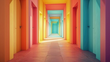 Fototapeta premium Kaleidoscopic Vision: A Vibrant Hallway in Surreal Colors
