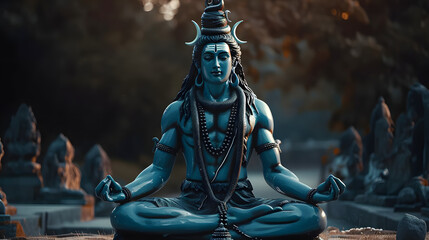 Hindu God Shiva statue in meditation. - obrazy, fototapety, plakaty