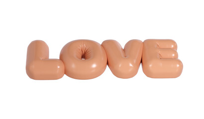 Love 3d realistic beige text balloon on white background for happy valentines day, women day holiday, dating invitation, wedding or marriage greeting card design romantic flying