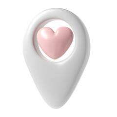 Map pointer 3d pin icon valentine. White geotag location point with pink heart, favorites symbol love. illustration for web, apps, infographics
