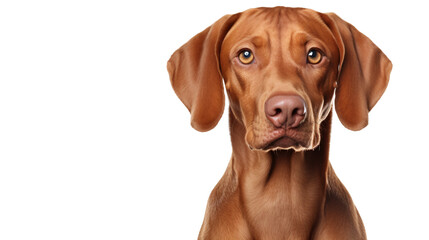 Hungarian vizsla dog looking at the camera on transparent background