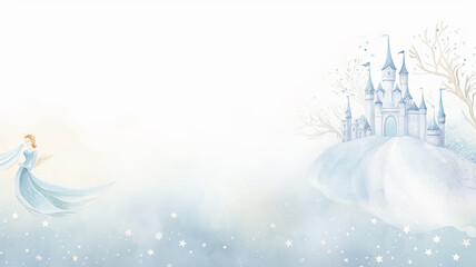 fairy princess castle, light blue watercolor on a white background, illustration for a children's book - Powered by Adobe