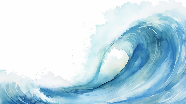 sea wave watercolor illustration isolated on white background, graphic element of ocean design