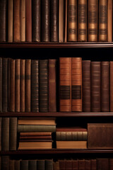 Bookshelf Packed With Assorted Brown Books - Organized Library Collection. Generative AI.