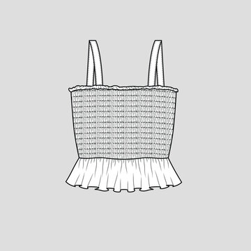 recommend clip art: Smocked Top Smocking gatherings ruffles Hem  fashion clothing flat sketch technical drawing template design vector