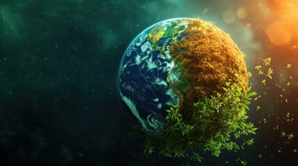 Obraz na płótnie Canvas Eco concept. Half sphere of earth with light side and darker sid 