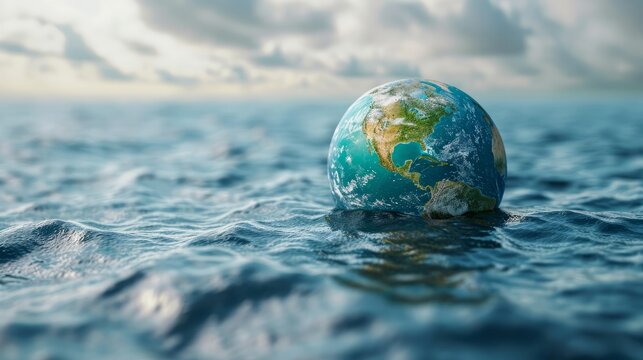 Global warming and climate change concept. World Water Day. Planet earth, flood. Catastrophe and disaster. Impact of environmental degradation. Pollution and destruction of ecosystems   