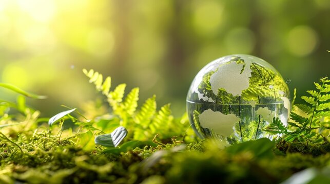 World environment and earth day concept with glass globe and eco friendly enviroment    