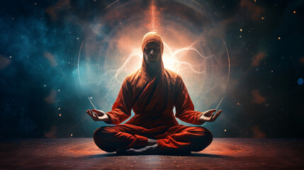 3d illustration of an astronaut meditating in outer - obrazy, fototapety, plakaty