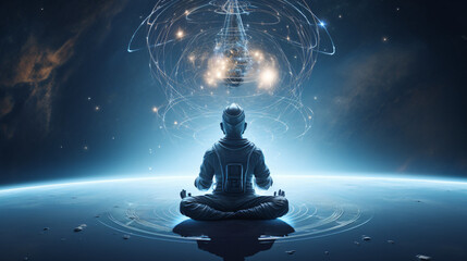3d illustration of an astronaut meditating in outer