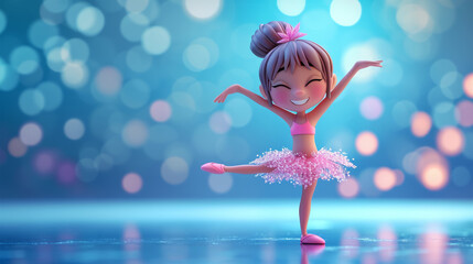 dancing ballerina girl cartoon - obrazy, fototapety, plakaty