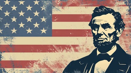 Happy Lincoln's birthday Vector banner design celebration with American flag theme which includes stars, stripes, red and blue color pallet - AI Generated Abstract Art
