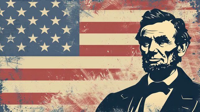 Happy Lincoln's birthday Vector banner design celebration with American flag theme which includes stars, stripes, red and blue color pallet - AI Generated Abstract Art - Powered by Adobe