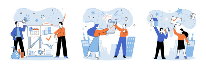 Successful business. Vector illustration. Projects thrive with well-planned strategies and effective execution Creative thinking and problem-solving result in innovative solutions Employment