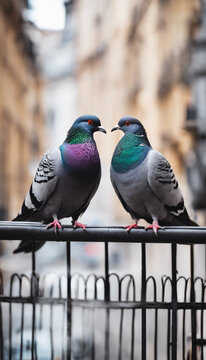 Pigeons in Love Urban Romance and Affectionate Moments in City Life