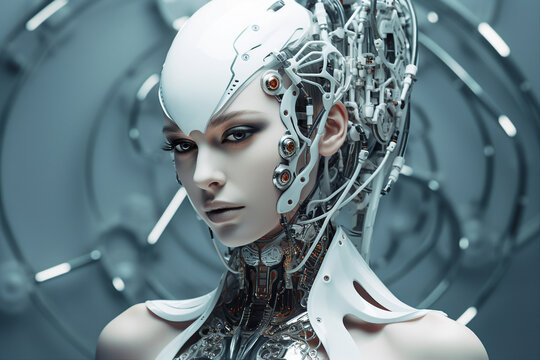 Picture of futuristic female smart modern robot created with generative AI technology