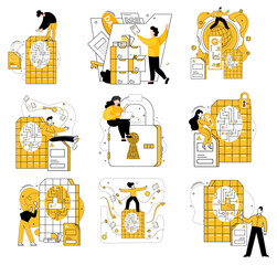 Data management vector illustration. Statistics become vibrant storytellers in hands adept data analytics professionals Big data is raw material awaiting sculptors touch in realm analytics