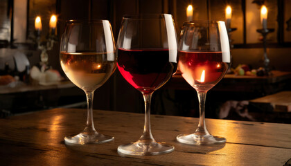 Naklejka premium Glasses of wine in dim lighting