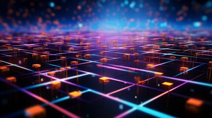 Abstract corporate data nexus interconnected nodes and dynamic patterns, seamless flow of information in the business technology landscape