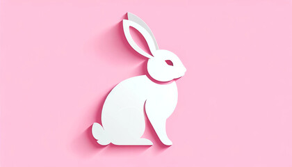 white rabbit on a pink background in the style of paper cut