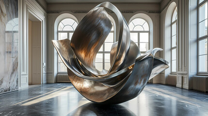 a contemporary museum exhibiting a giant abstract sculpture - obrazy, fototapety, plakaty