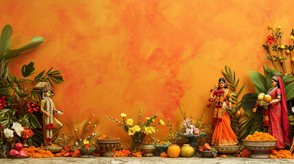 An artistic Gudi Padwa tableau featuring a blend of traditional and modern elements, symbolizing the transition into the New Year. The creative composition reflects the evolving cu - obrazy, fototapety, plakaty