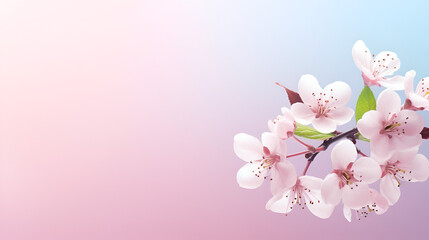 small white flowers Color tones on a soft blue and gentle pink background outdoors,