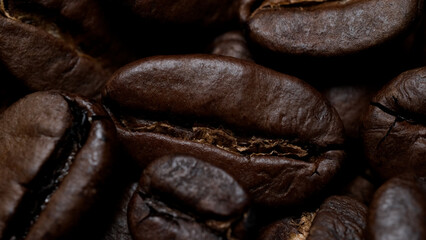 Coffee beans extreme macro. Dark roast coffee beans