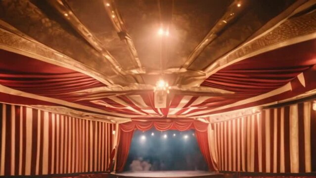 circus, theater stage with white and red curtains