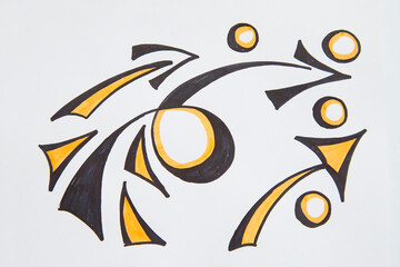 Elegant rounded curly Hand drawn black marker arrows. The concept of business, choosing direction, moving forward. Abstract sign, background, pattern. Blurred