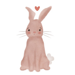 Cute hand drawn cartoon character brown little rabbit illustration isolated on white background